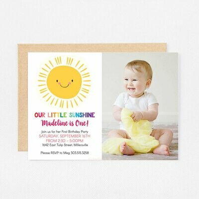 Sunshine Birthday Photo Card Invitation - Digital or Printed