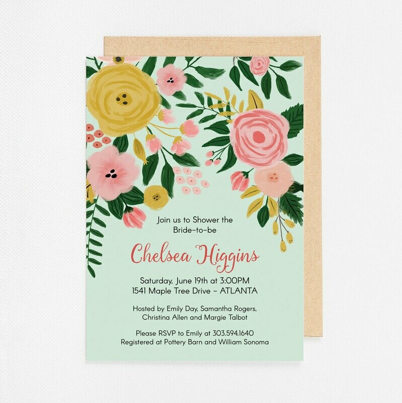 Modern Mint Floral Invitation - Digital or Printed
