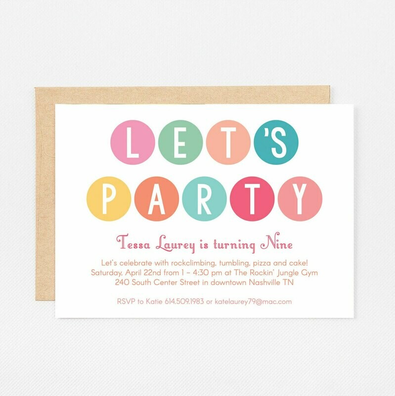 Let&#39;s Party Dots Invitation - Digital or Printed