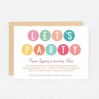 Let's Party Dots Invitation - Digital or Printed