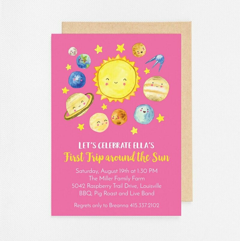 First Trip Around the Sun Birthday Invitation - Digital or Printed