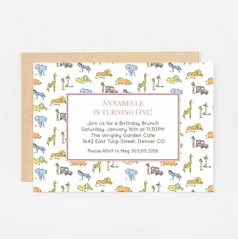 Pink Safari Zoo Animals Invitation - Digital or Printed