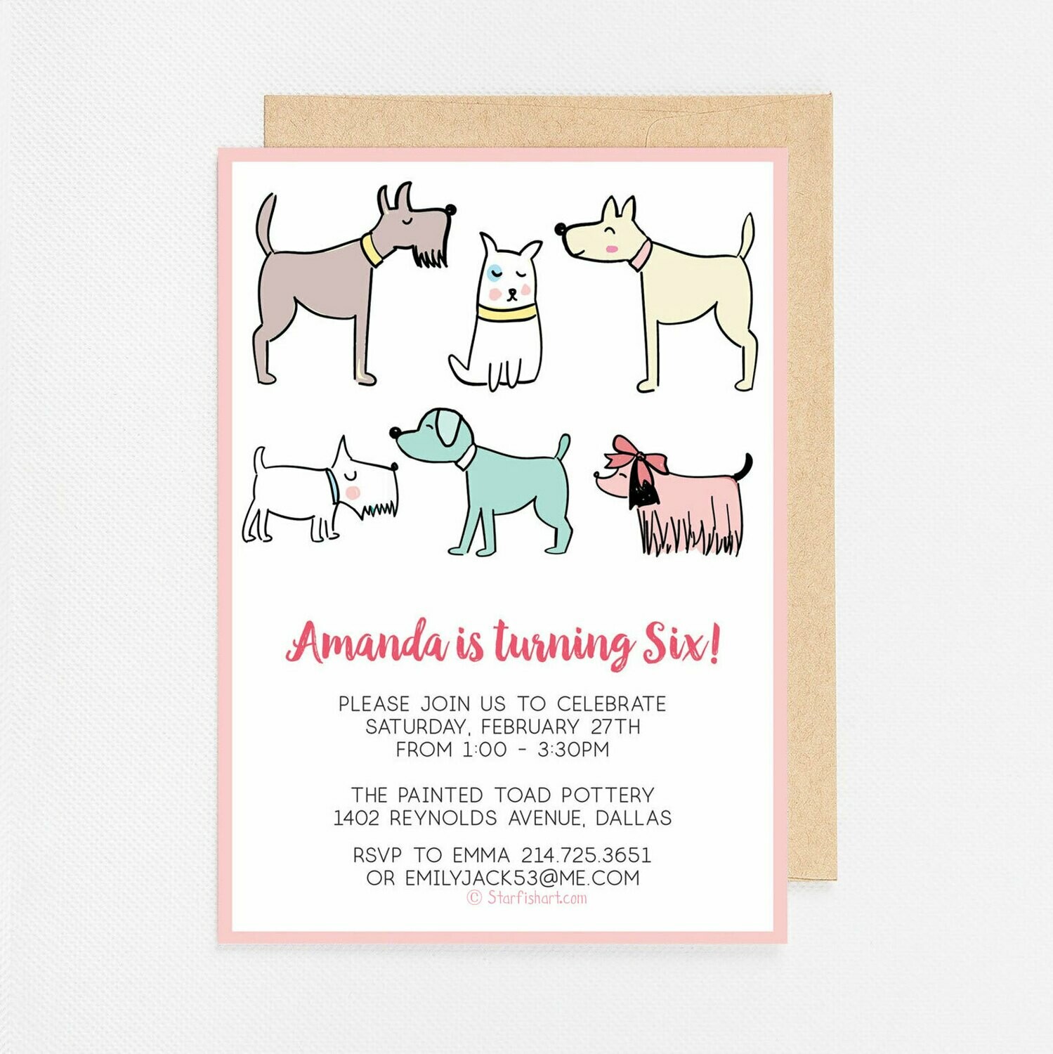 Puppy Dogs Pink Invitation - Digital or Printed