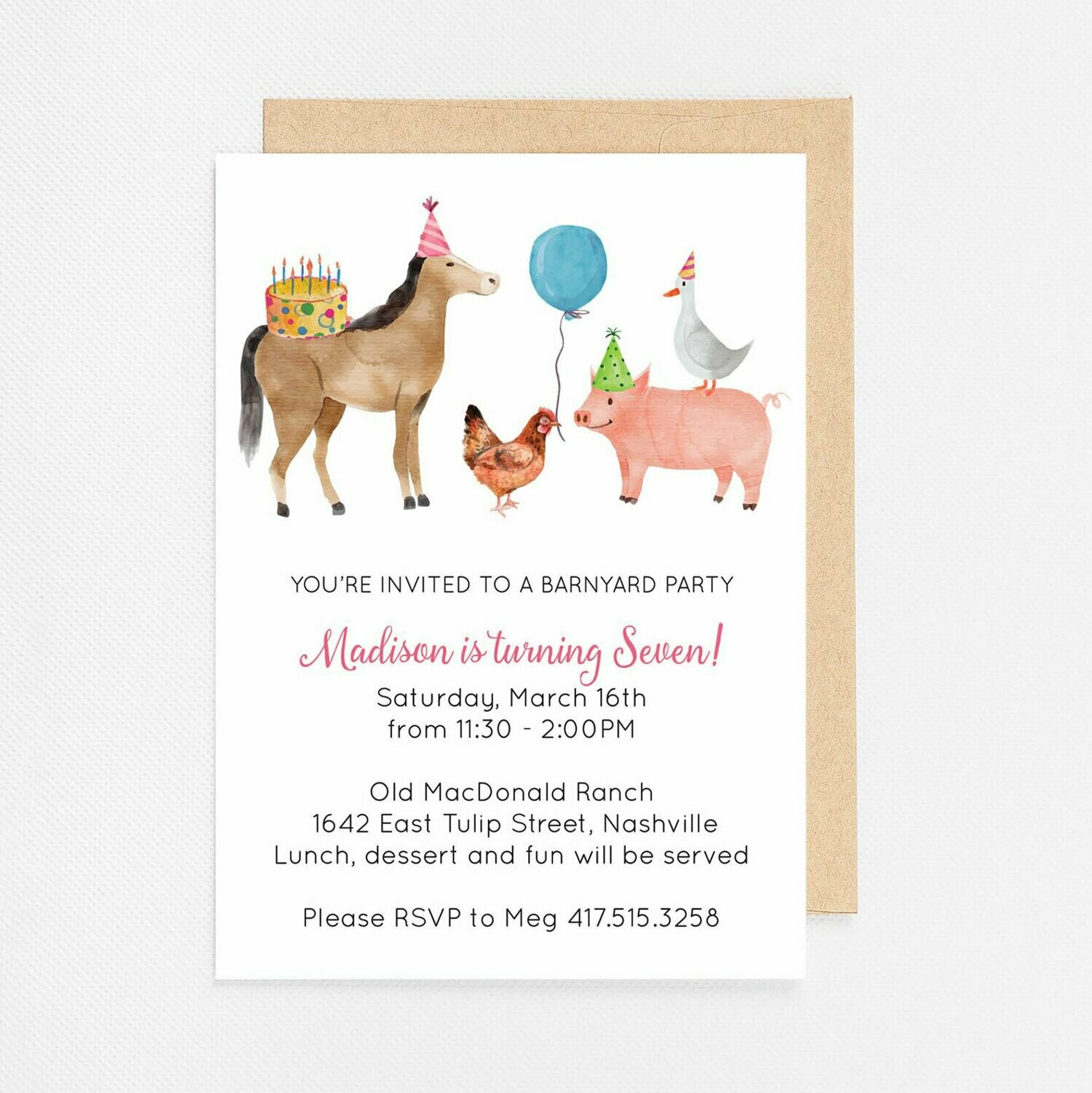 Farm Animals Birthday Invitation - Digital or Printed