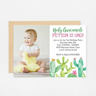 Holy Guacamole Cactus Photo Invitation - Digital or Printed