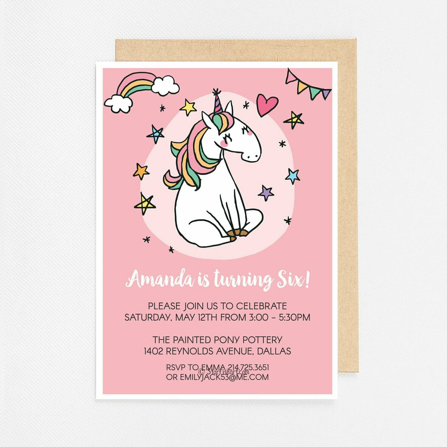Unicorn Rainbow Invitation - Digital or Printed