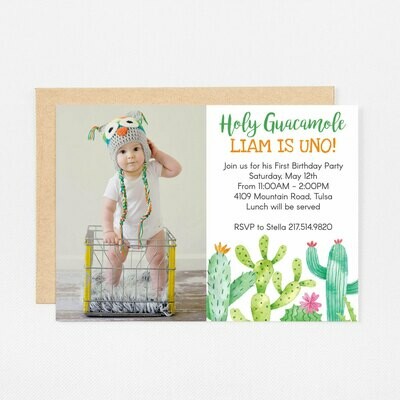 Holy Guacamole Green Cactus Photo Invitation - Digital or Printed