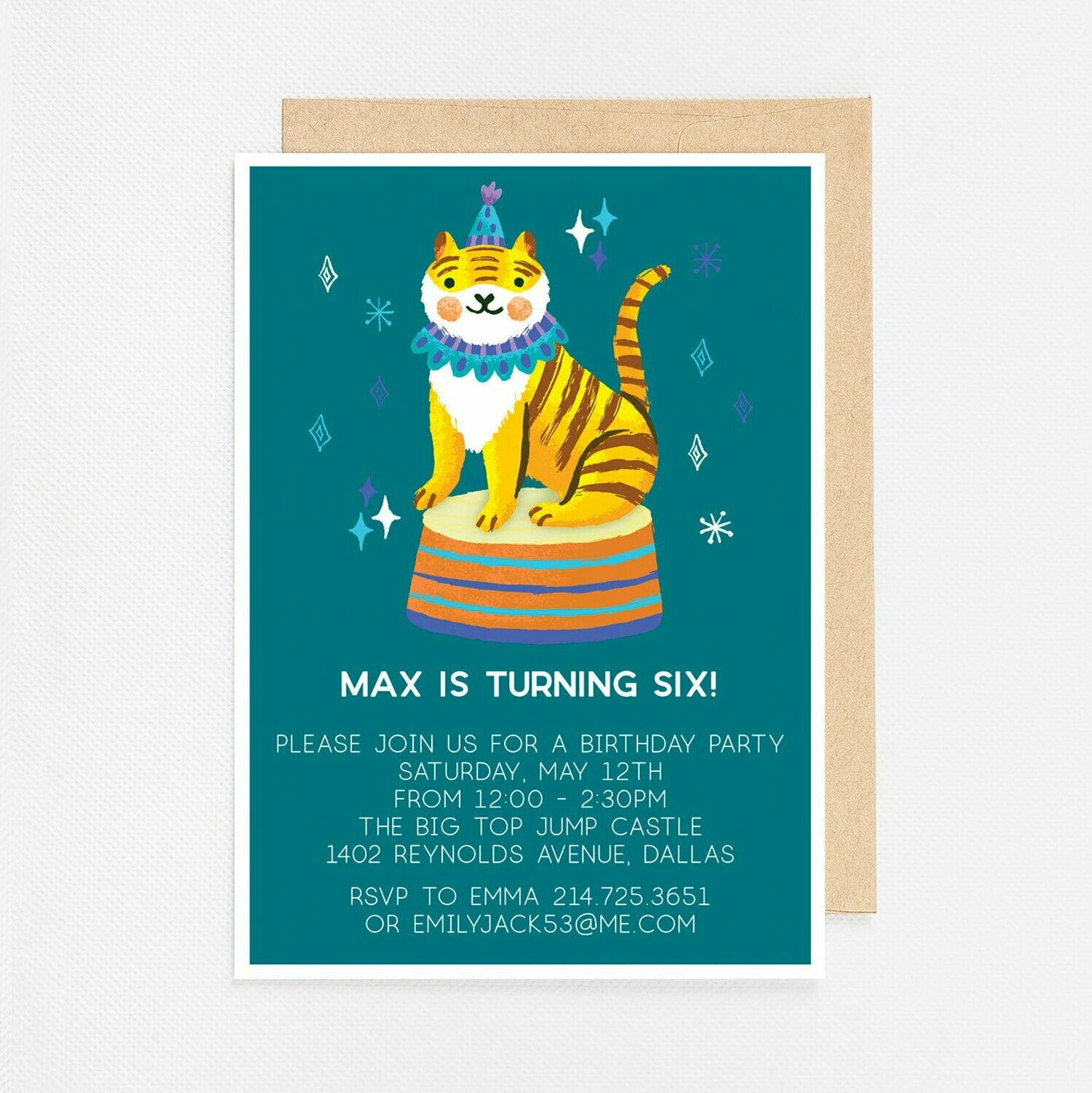 Circus Tiger Green Invitation - Digital or Printed