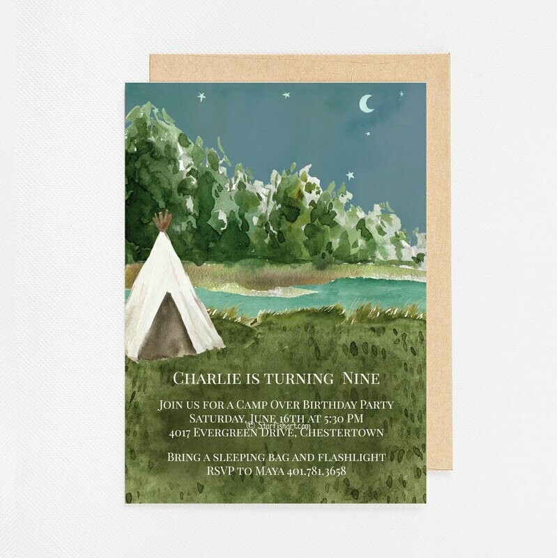 Camping Tent Sleepover Invitation - Digital or Printed