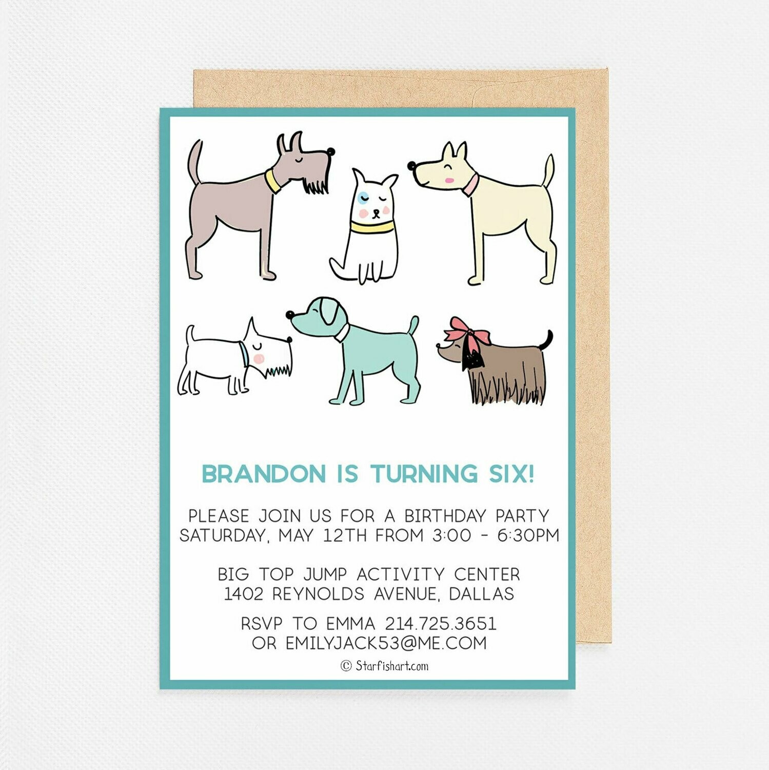 Puppy Dogs blue Invitation - Digital or Printed