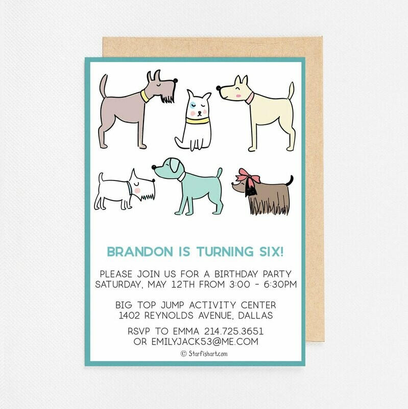 Puppy Dogs blue Invitation - Digital or Printed