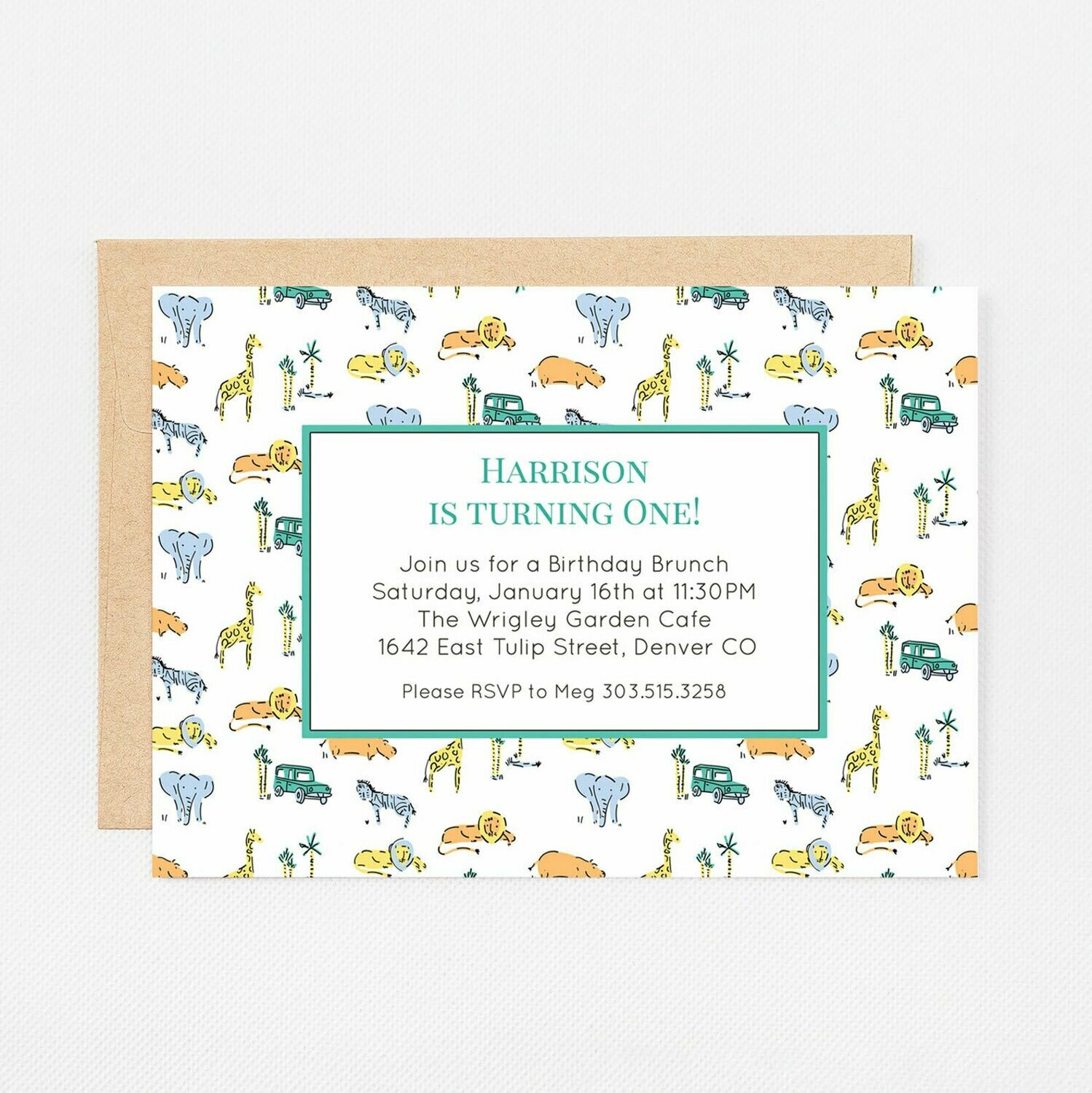 Green Safari Zoo Animals Invitation - Digital or Printed