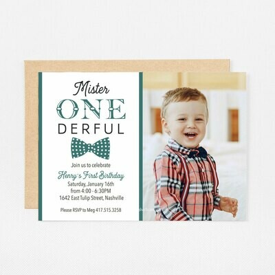Green Mister ONEderful Photo Invitation - Digital or Printed