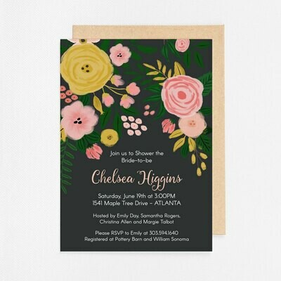 Modern Charcoal Floral Invitation - Digital or Printed