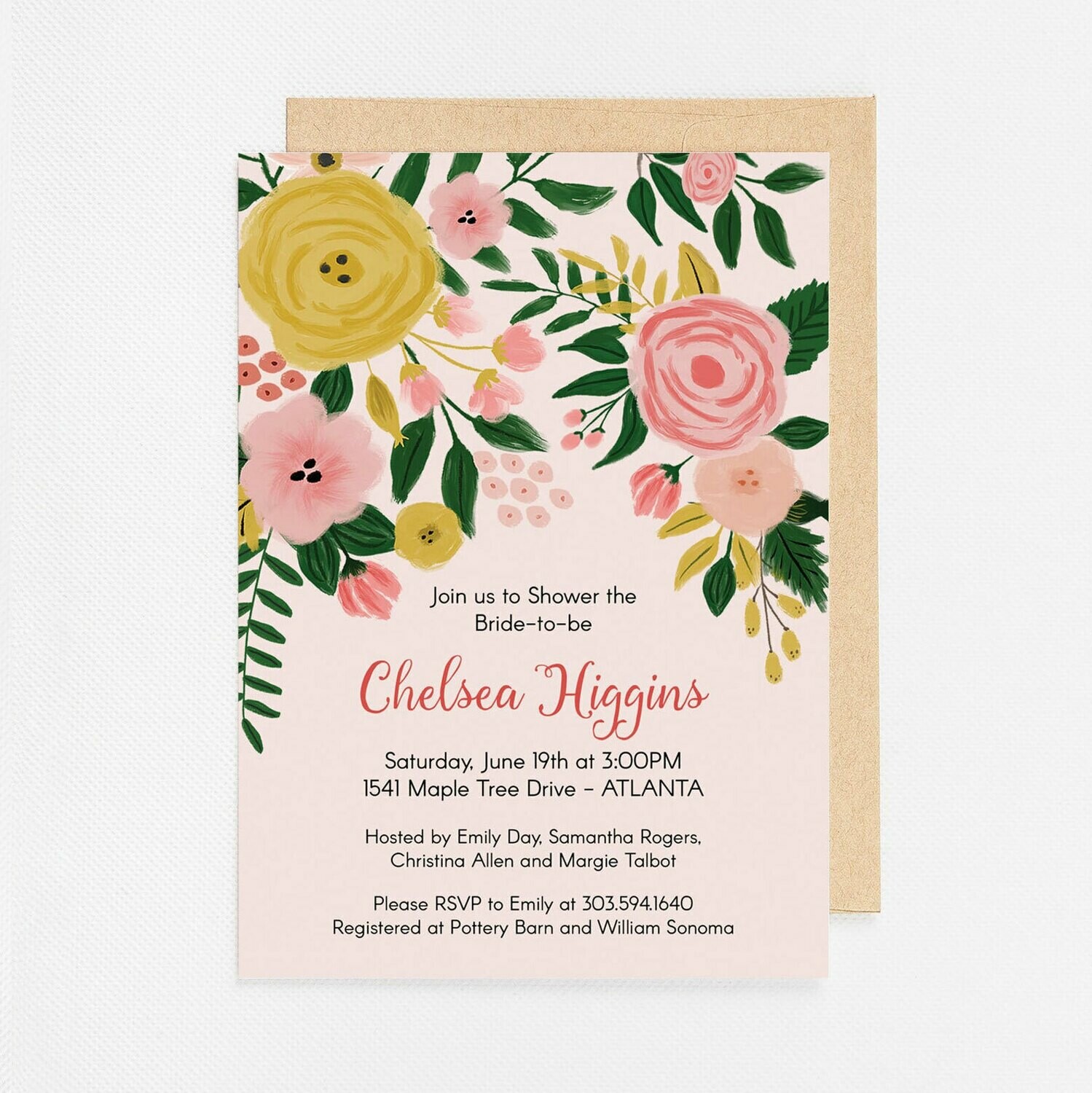 Modern Pink Floral Invitation - Digital or Printed