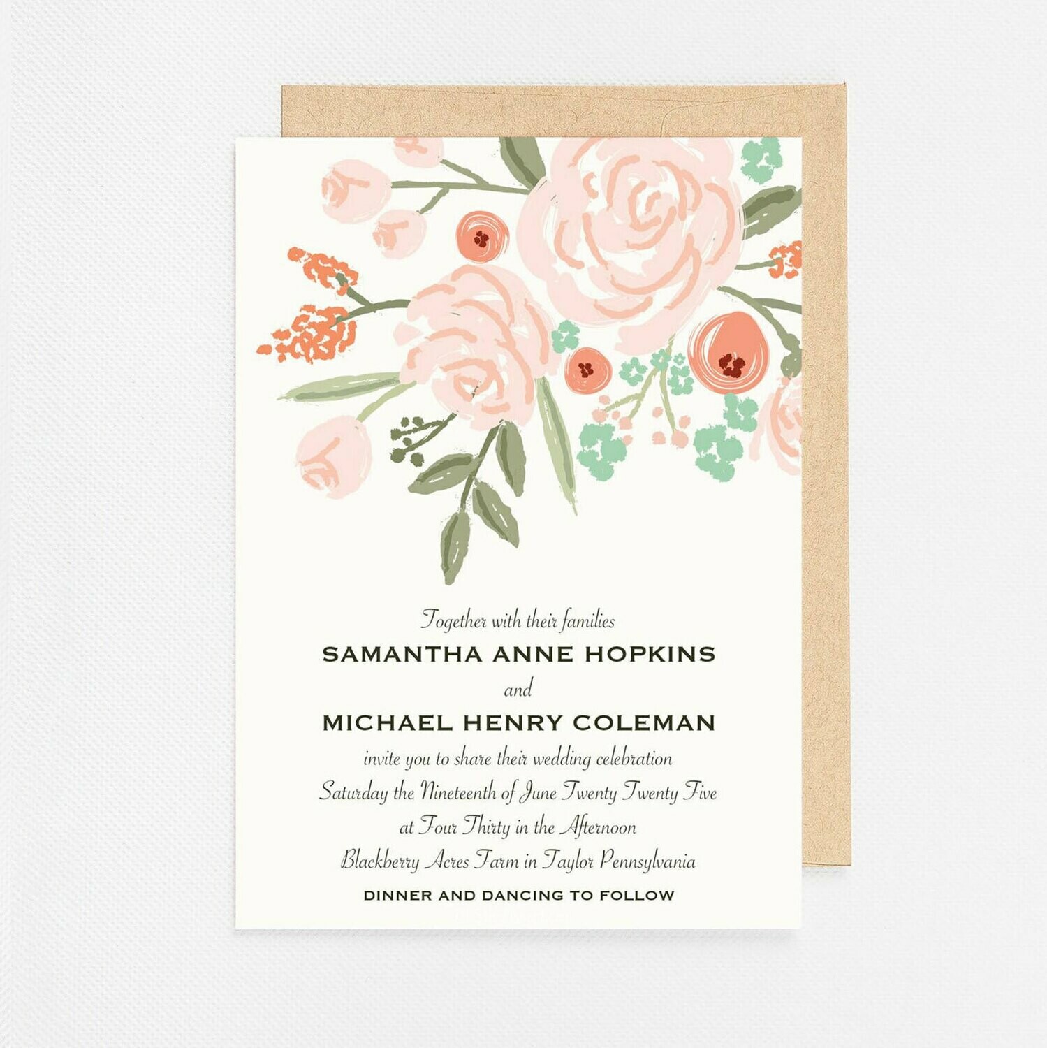 Peach Floral Bunch Invitation - Digital or Printed