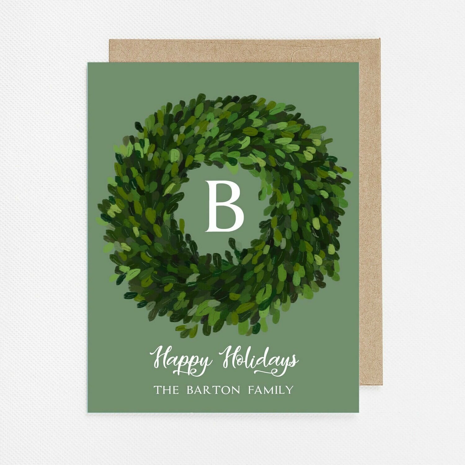 Green Wreath Watercolor Christmas Card with inside text