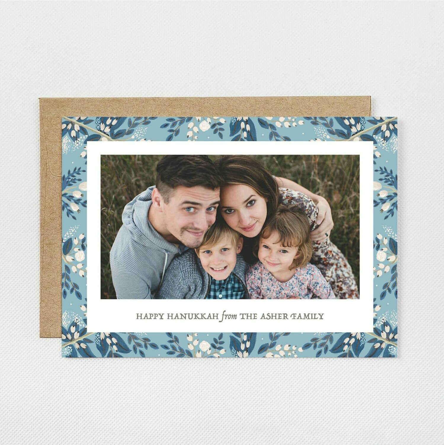 Blue Floral Photo Card Hanukkah