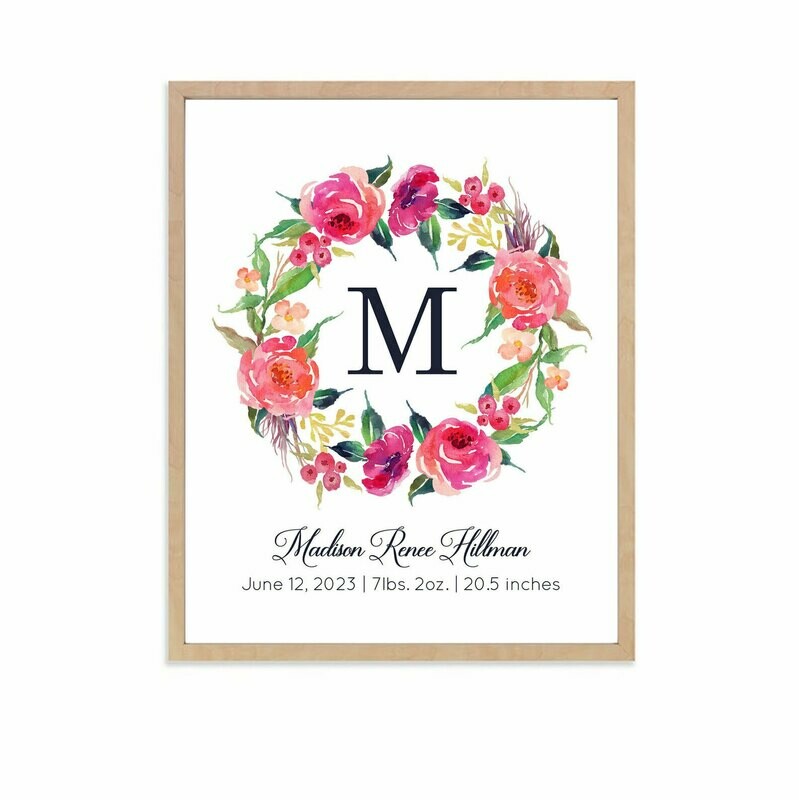 Personalized Bright Floral Wreath Art Print