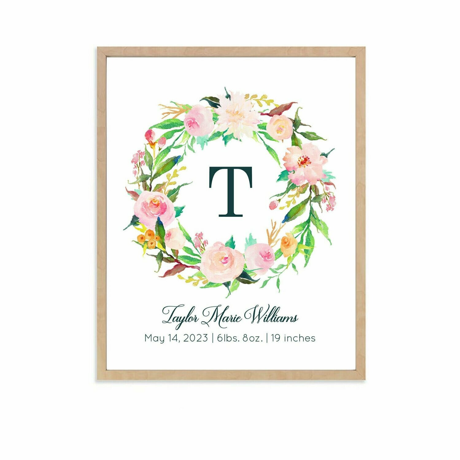 Personalized Pastel Floral Wreath Art Print