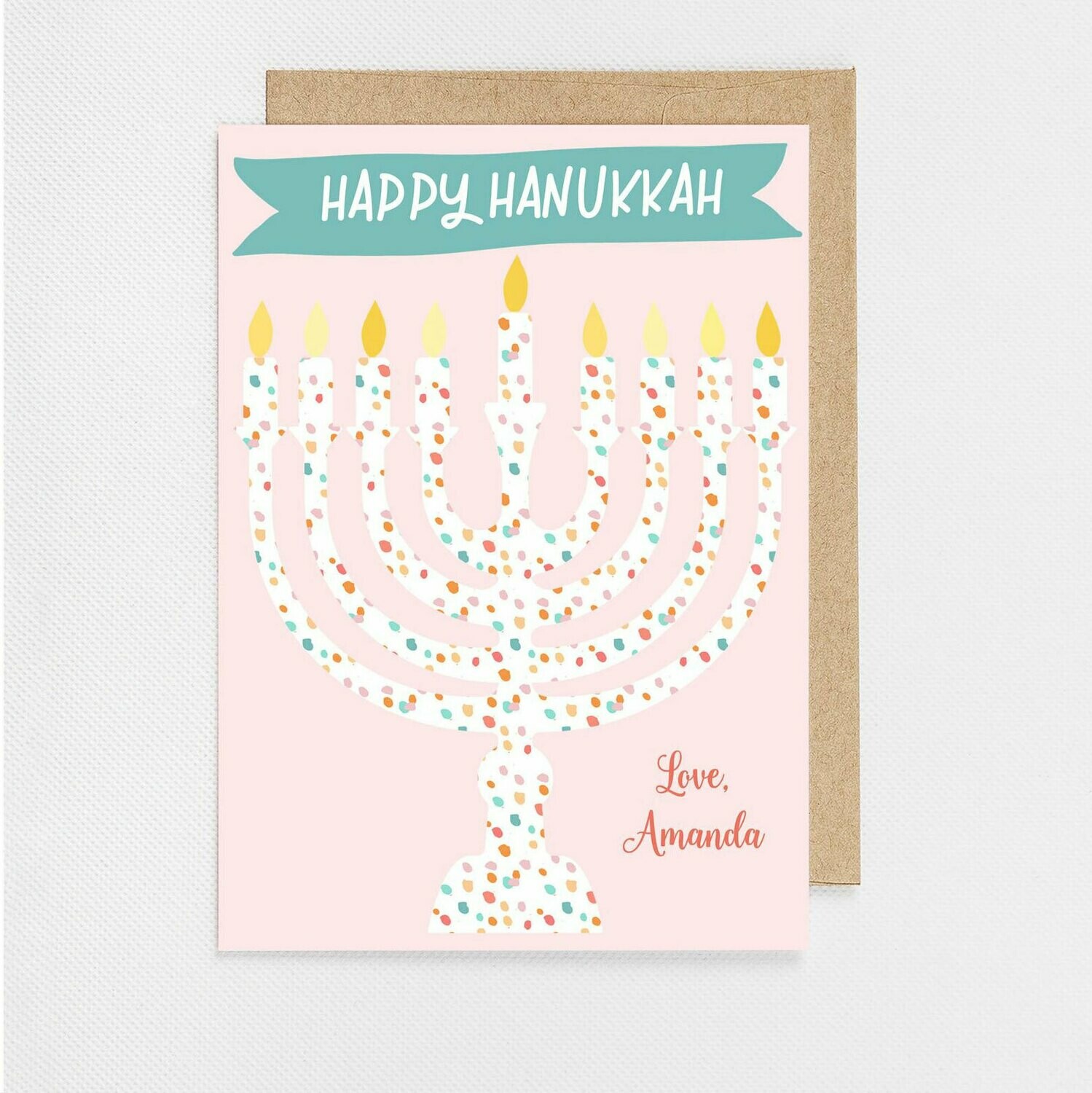 Hanukkah Menorah Pink Holiday Card - Digital or Printed