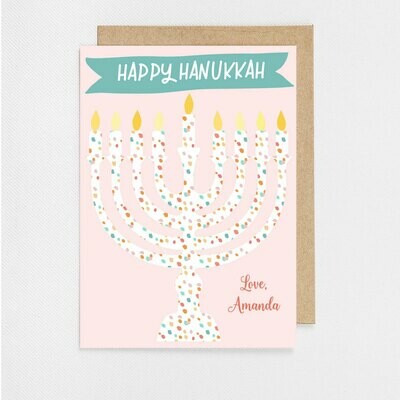 Hanukkah Menorah Pink Holiday Card - Digital or Printed