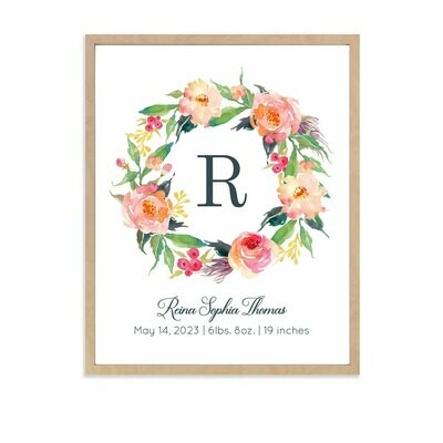 Personalized Floral Wreath Art Print