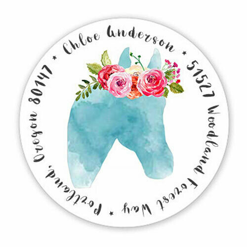 Watercolor Horse with Roses Round Address Label