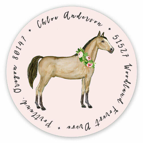 Watercolor Horse Round Address Label