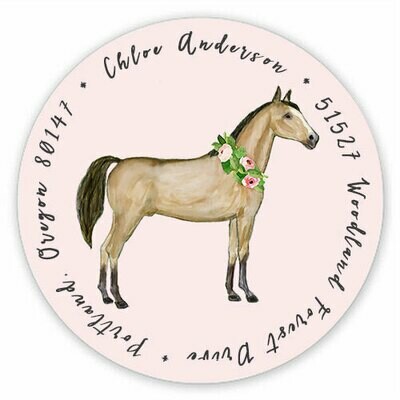 Watercolor Horse Round Address Label