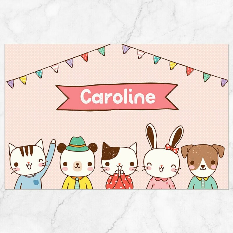 Pink Animals Placemat - Paper or Laminated