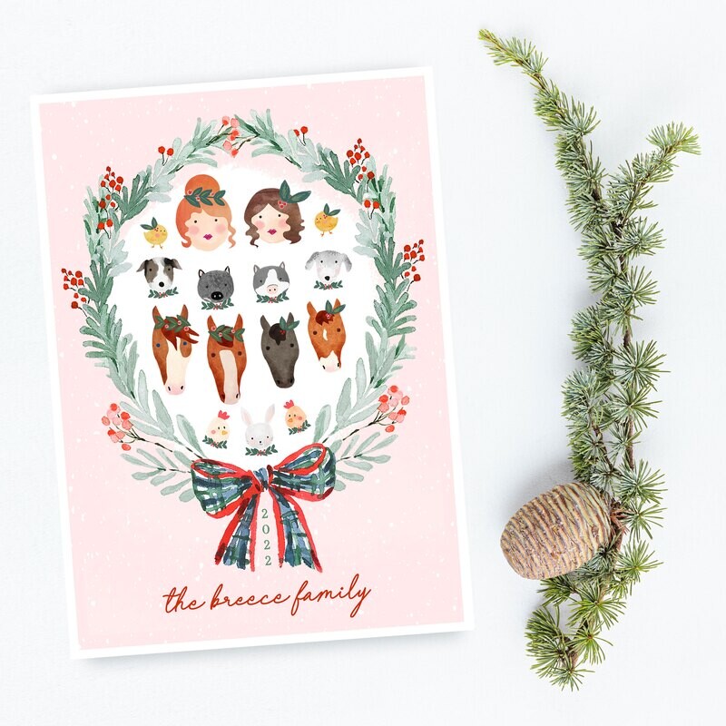 Custom Family Watercolor PRINTED Holiday Cards