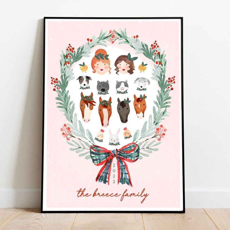 Custom Family Watercolor Holiday Artwork Digital File
