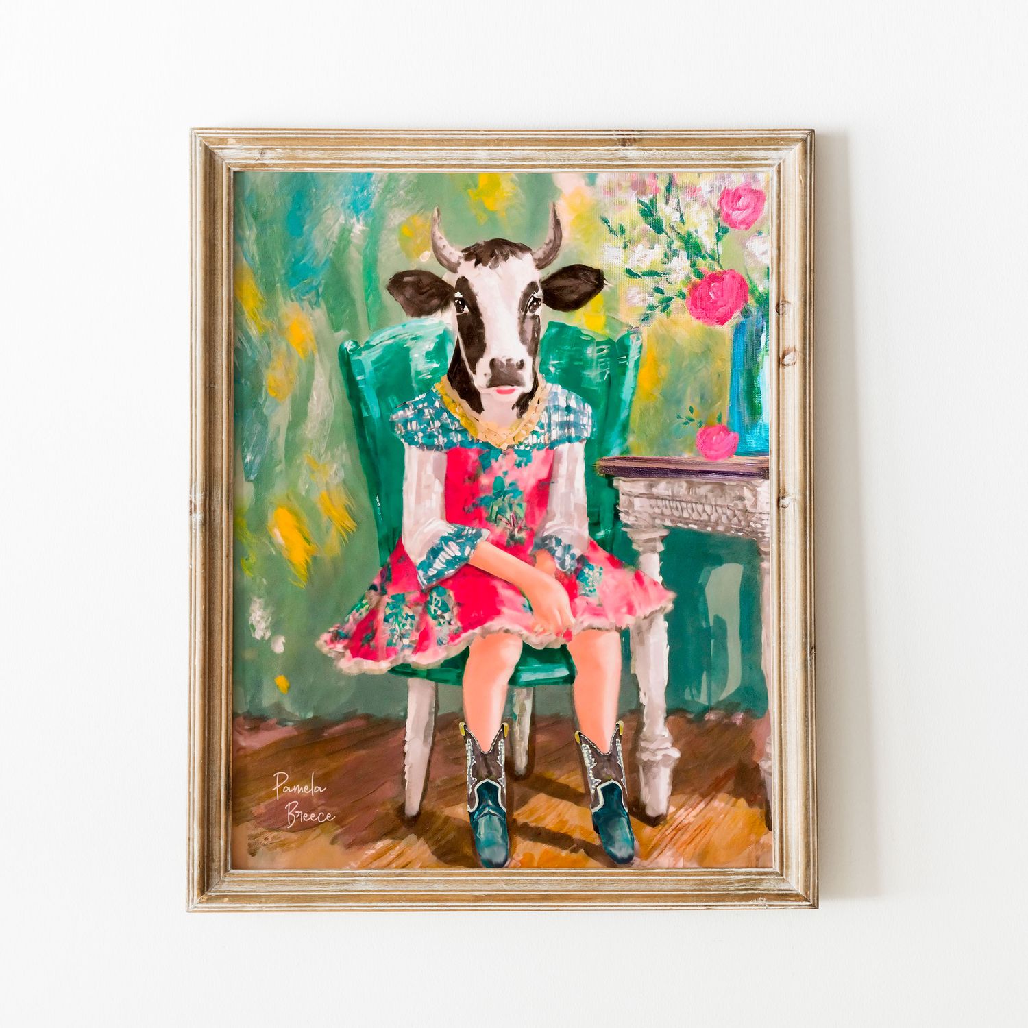 Cow Girl on a Blue Chair