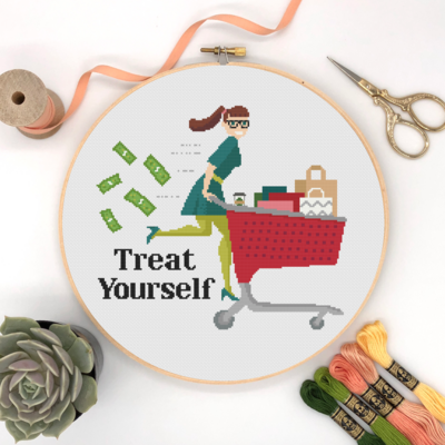 Treat Yourself, Shopping and Coffee Lady, Funny Modern Pattern