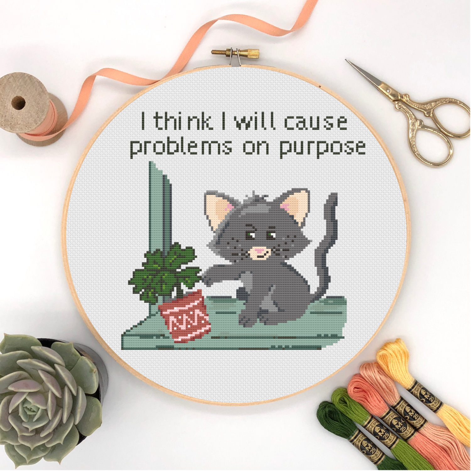 Naughty Kitty, Funny Angry Cat, Modern Fat Cat  Cross Stitch