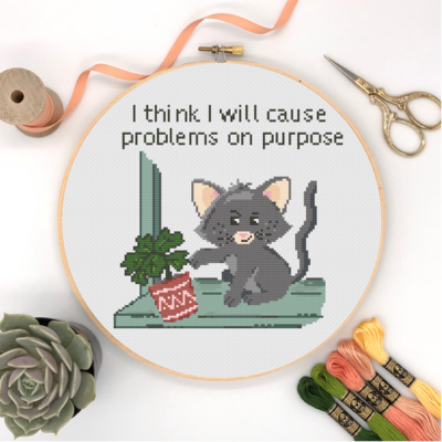 Naughty Kitty, Funny Angry Cat, Modern Fat Cat  Cross Stitch