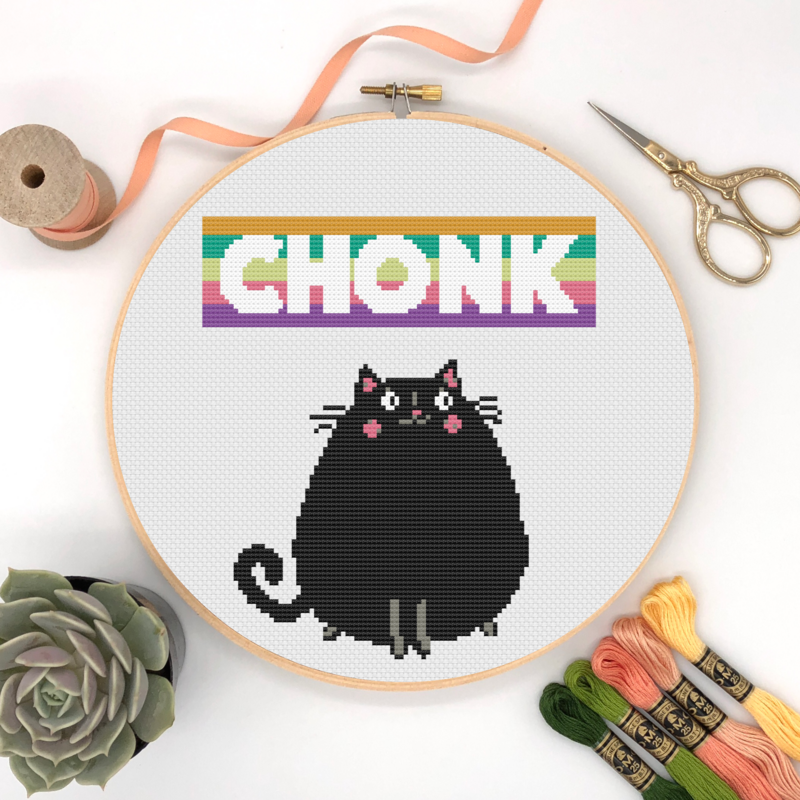 Chonk- Fat Cat- Funny Black, Modern Pattern