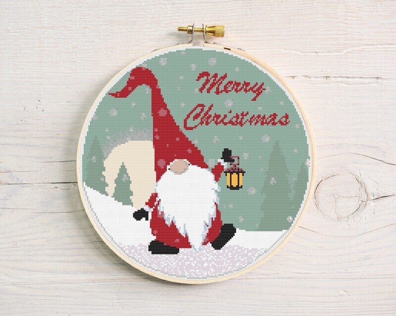 Christmas Gnome- Snowy Night, Holiday Pattern