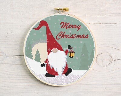Christmas Gnome- Snowy Night, Holiday Pattern