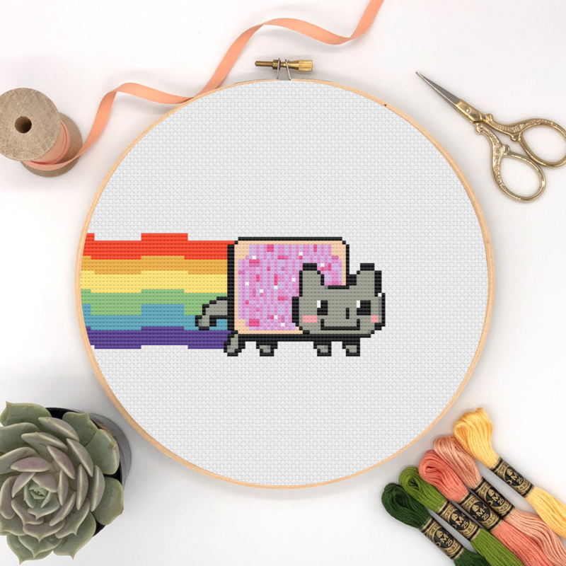 Poptart Cat- Nyan Cat, Rainbow- Funny Modern Cross Stitch