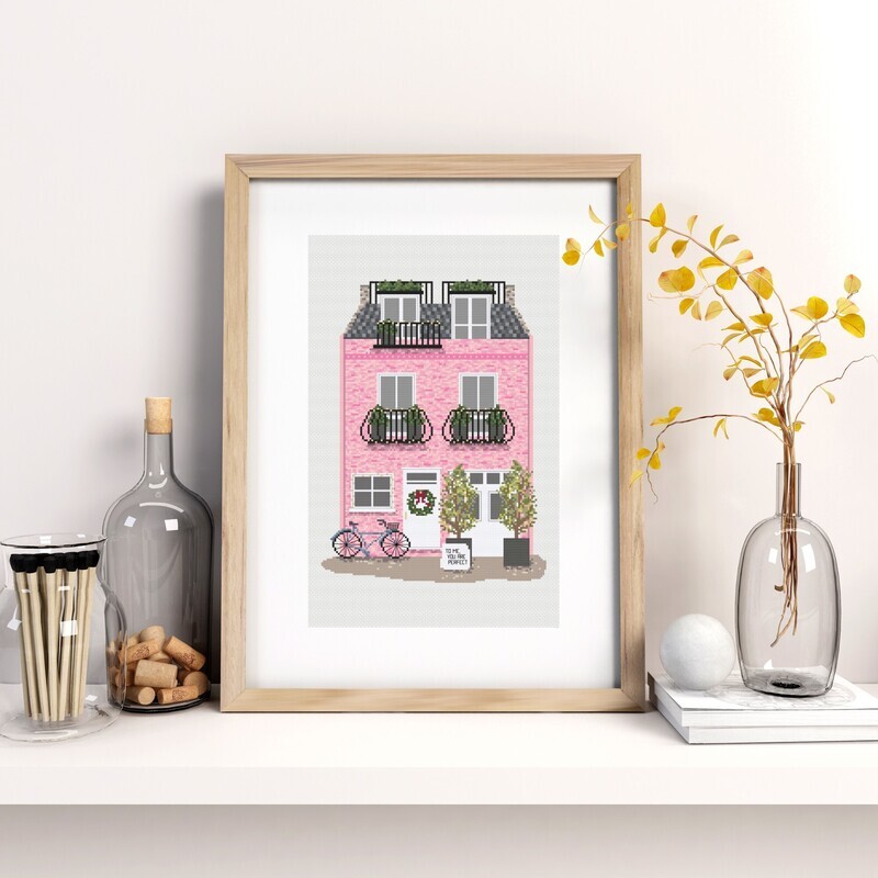 Love Actually Pink House Cross Stitch Pattern, Movie House, Movie Cross Stitch, Movie House Collection