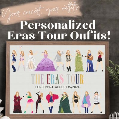 Custom Eras Tour Cross Stitch Pattern, Taylor Outfit Cross Stitch Pattern, Fan Artwork, Personalized Cross Stitch Pattern