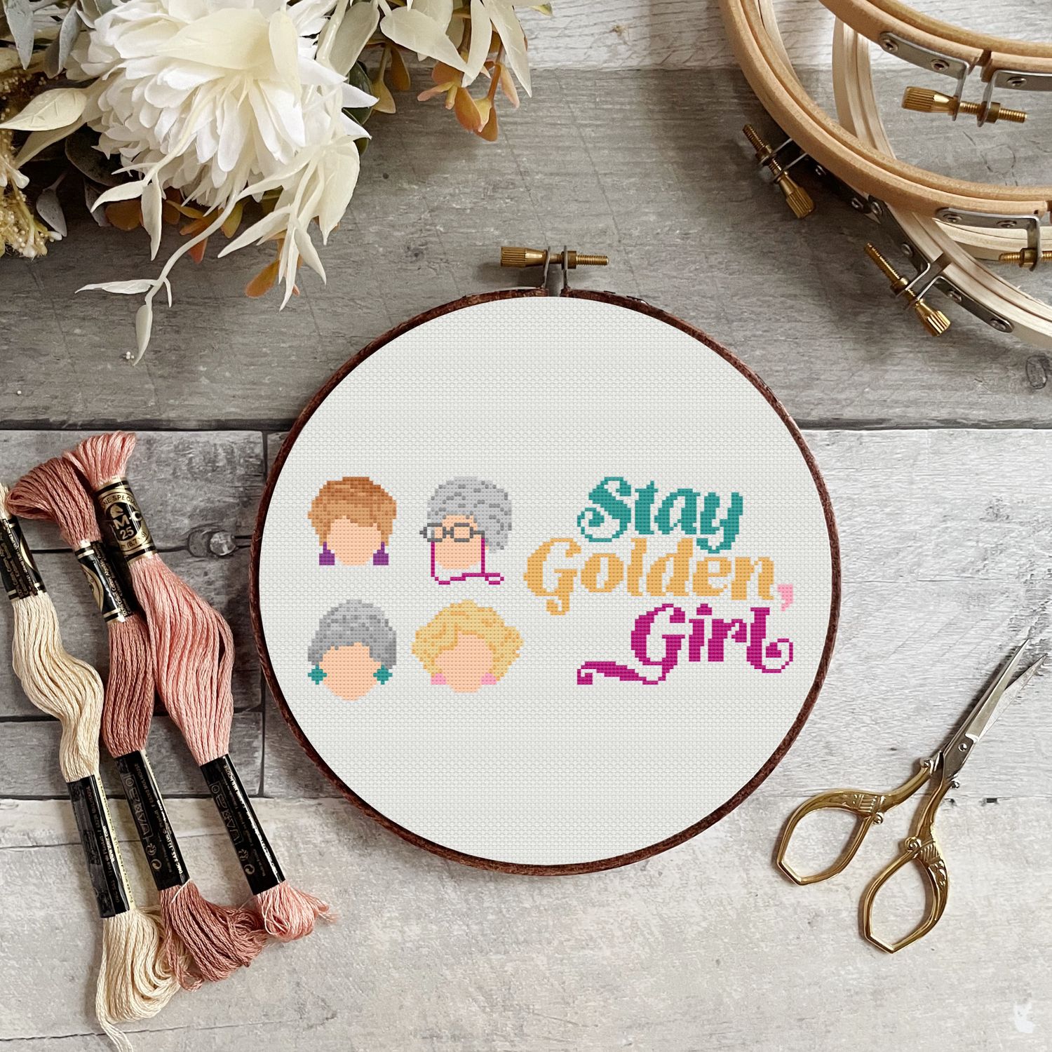 Golden Girls Cross Stitch Pattern - Sassy Feminist Embroidery, Snarky Subversive Needlework for DIY Decor or Gifts