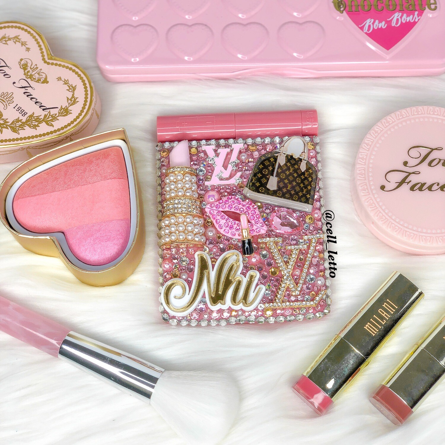 Pink Monogram LED Compact Mirror