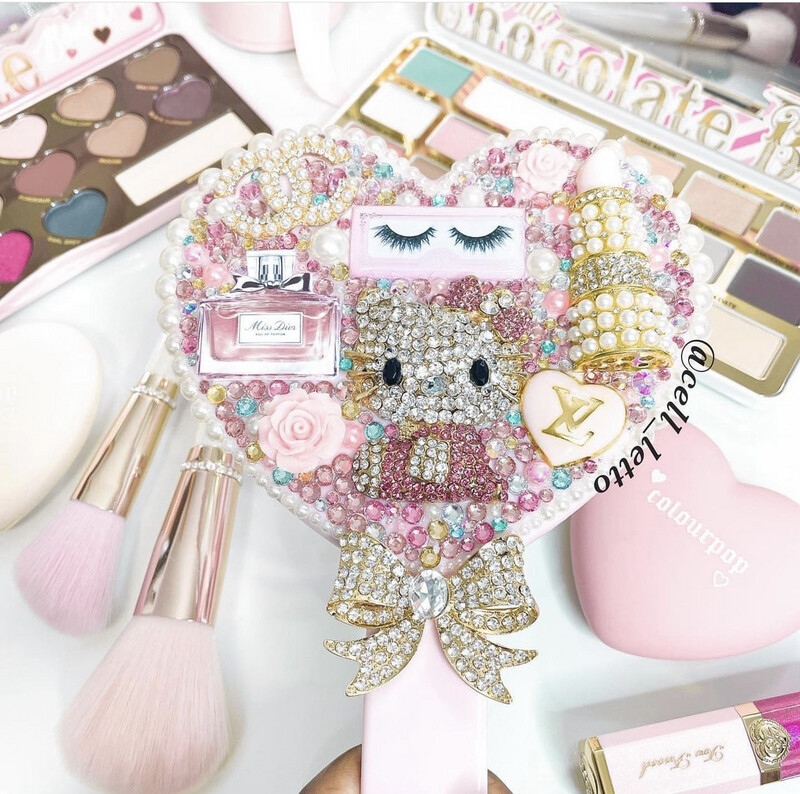 Crystal Kitty Heart Hand Mirror