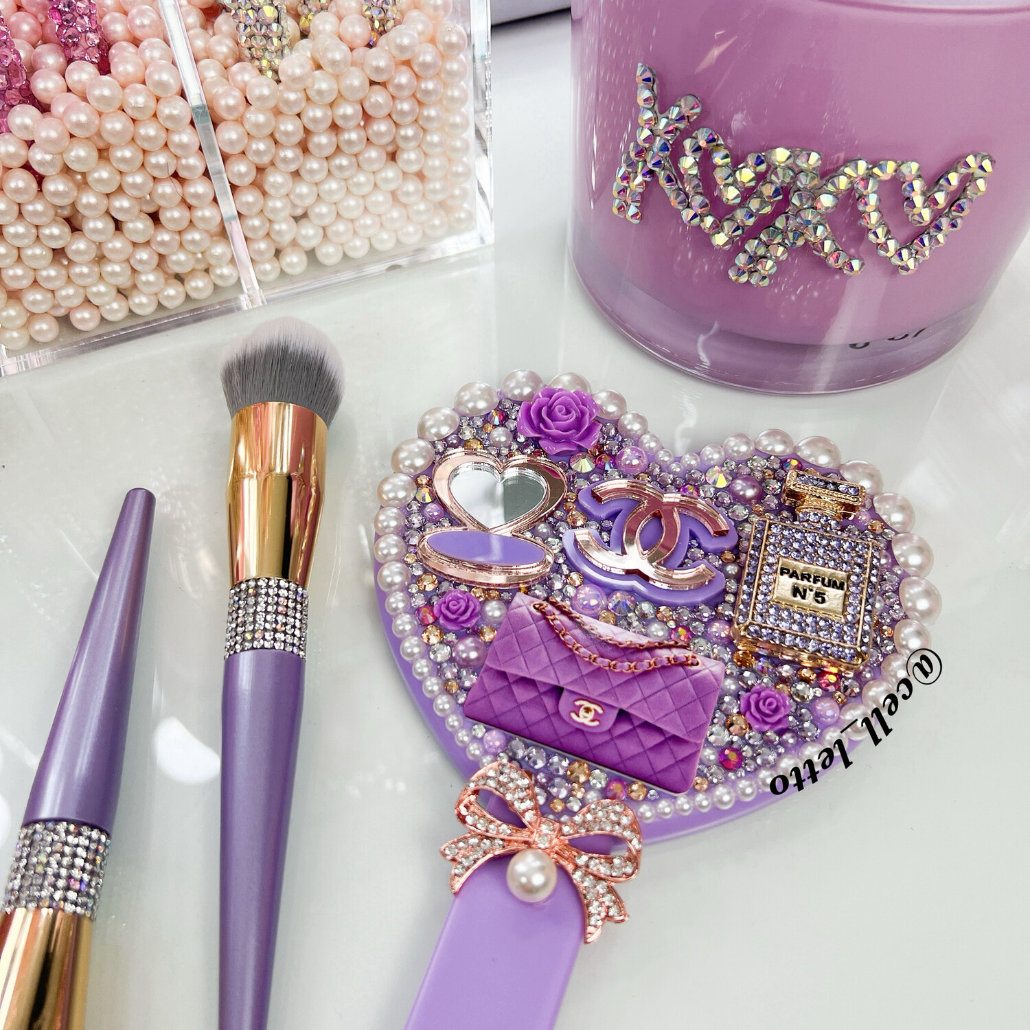 Miss Purple Rose Gold Heart Handmirror PRE-MADE