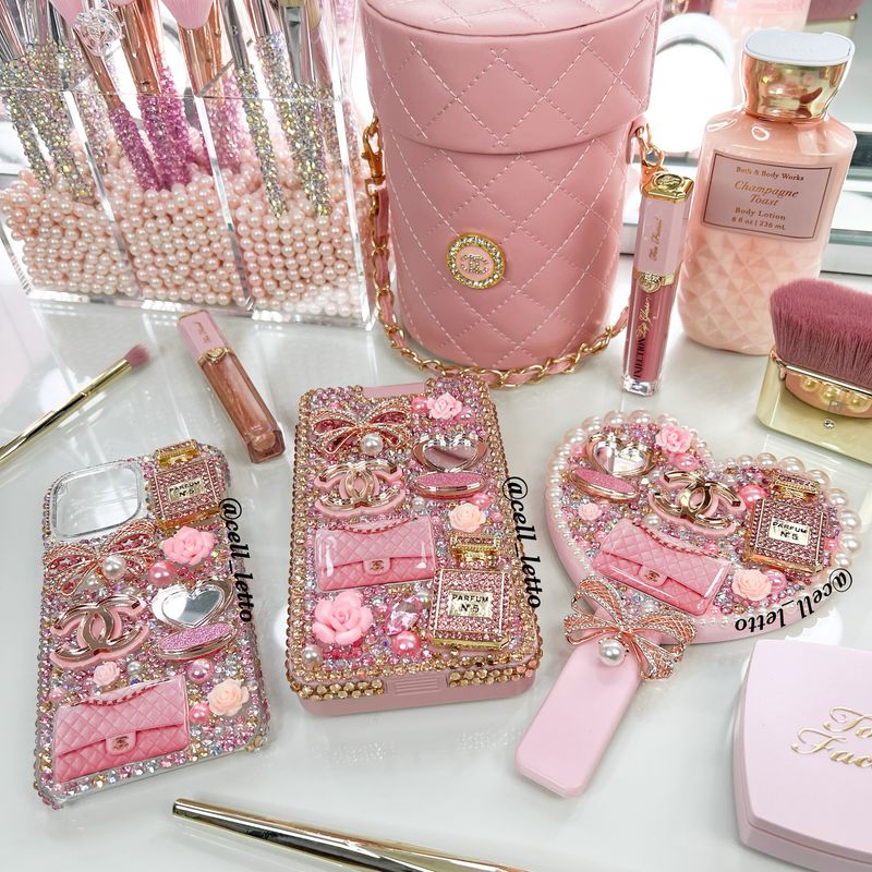 &quot;Ultimate Glam Set&quot; (Phone Case + Heart Hand Mirror + Hair Brush + Lash Case)