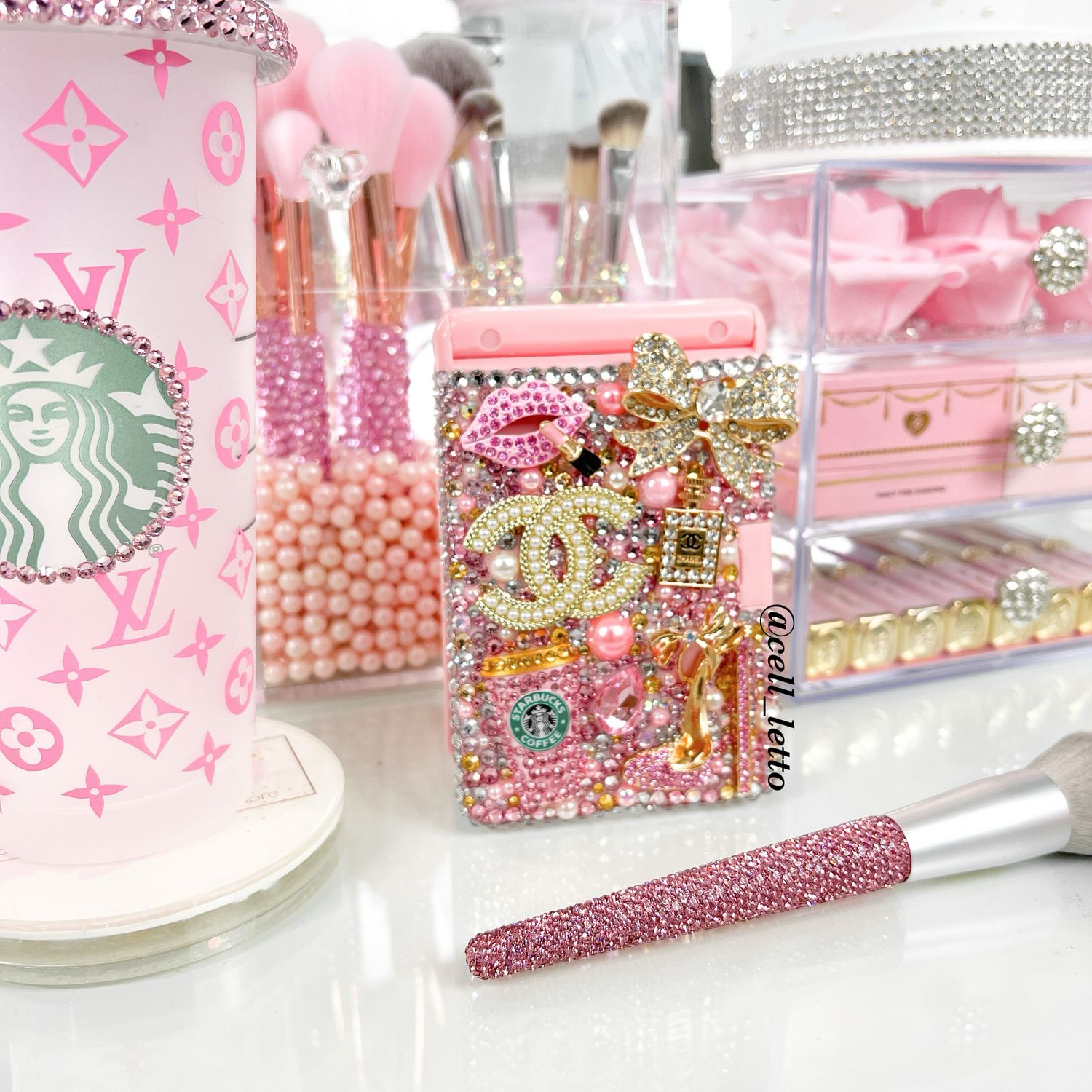 “Bling Essentials II” (Phone Case + Large Rechargeable Compact Mirror)