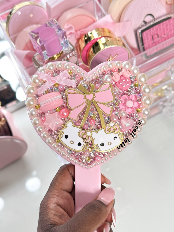 Coquette Cherry Kitty Heart Hand Mirror